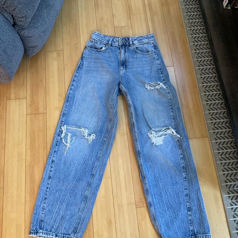 Garage Blue Distressed Women Jeans, Blue Rips Jean  garage denim, Ample Baggy